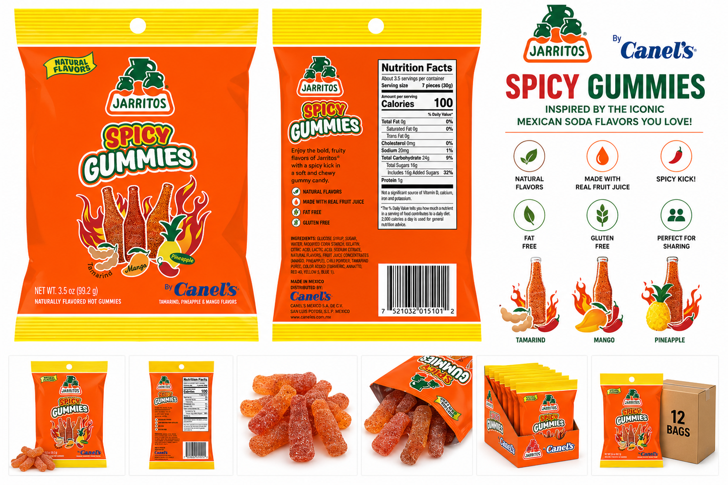 Canel’s Jarritos Spicy Gummies – Mexican Soda-Inspired Chili Gummy Candy (Assorted Flavors)