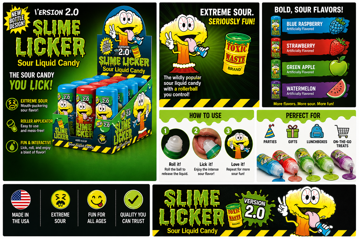 Toxic Waste Slime Lickers Sour Candy Roller – Extreme Sour Liquid Candy
