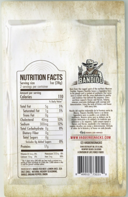 Vaquero Bandido Chile Carne Seca (Mexican Dried Crispy Beef Jerky)