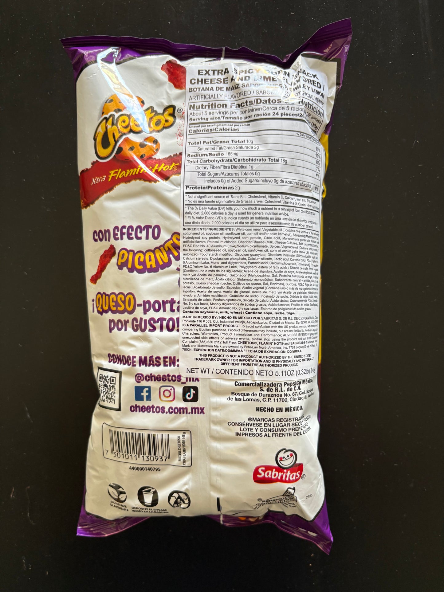 Sabritas Cheetos Xtra Flamin’ Hot Cheese Snacks