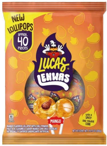 Lucas Lenwas Mango Lollipops – 40ct Bag | Sweet, Spicy & Tangy Mexican Candy