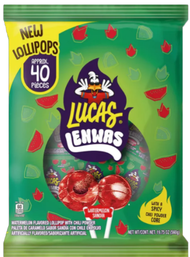 Lucas Lenwas Watermelon Lollipops – 40ct Bag | Sweet, Tangy & Spicy Mexican Candy
