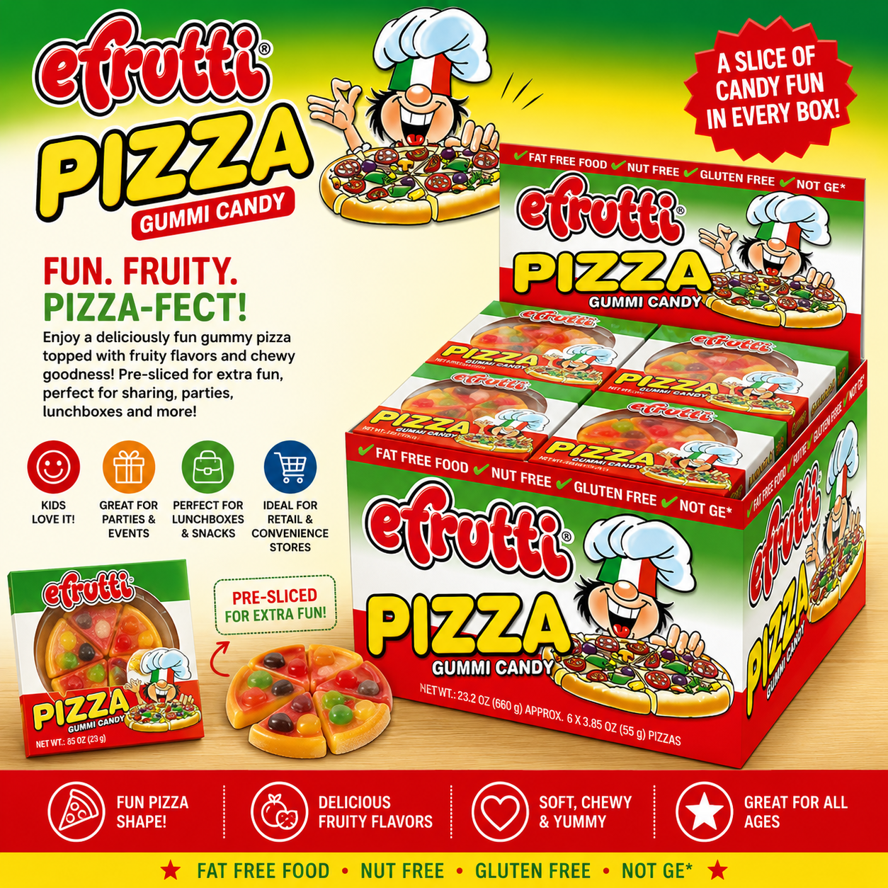 Efrutti Gummy Pizza Box Fruity Gummy Candy - A slice of candy fun in every box!
