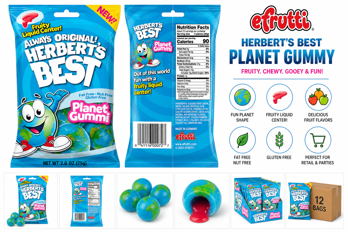 Efrutti Planet Gummy – Herbert’s Best Filled Gummy Candy | Fruity Liquid Center Planets