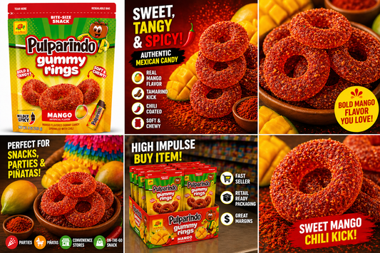 Pulparindo Gummy Rings Mango – Sweet, Tangy & Spicy Mexican Gummy Candy (Soft & Chewy)