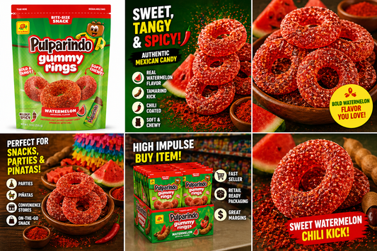 Pulparindo Gummy Rings Watermelon – Sweet, Tangy & Spicy Mexican Gummy Candy (Soft & Chewy)