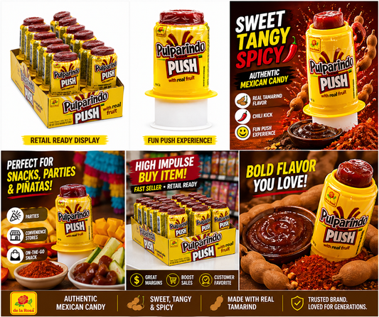 Pulparindo Push Tamarind Candy – Sweet, Tangy & Spicy Mexican Candy