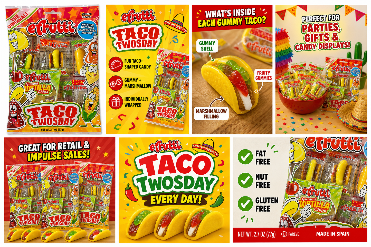 Efrutti Gummy Taco Twosday Candy (Individually Wrapped Mini Gummy Tacos)