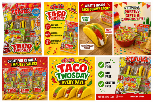 Efrutti Gummy Taco Twosday Candy (Individually Wrapped Mini Gummy Tacos)